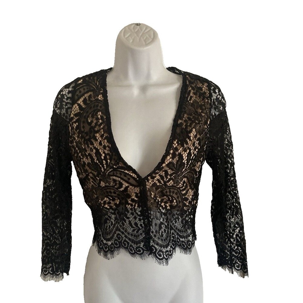 Shinestar Floral Lace Long Sleeve Top Jrs. Sz M Sheer Black Fairygoth Grunge NEW